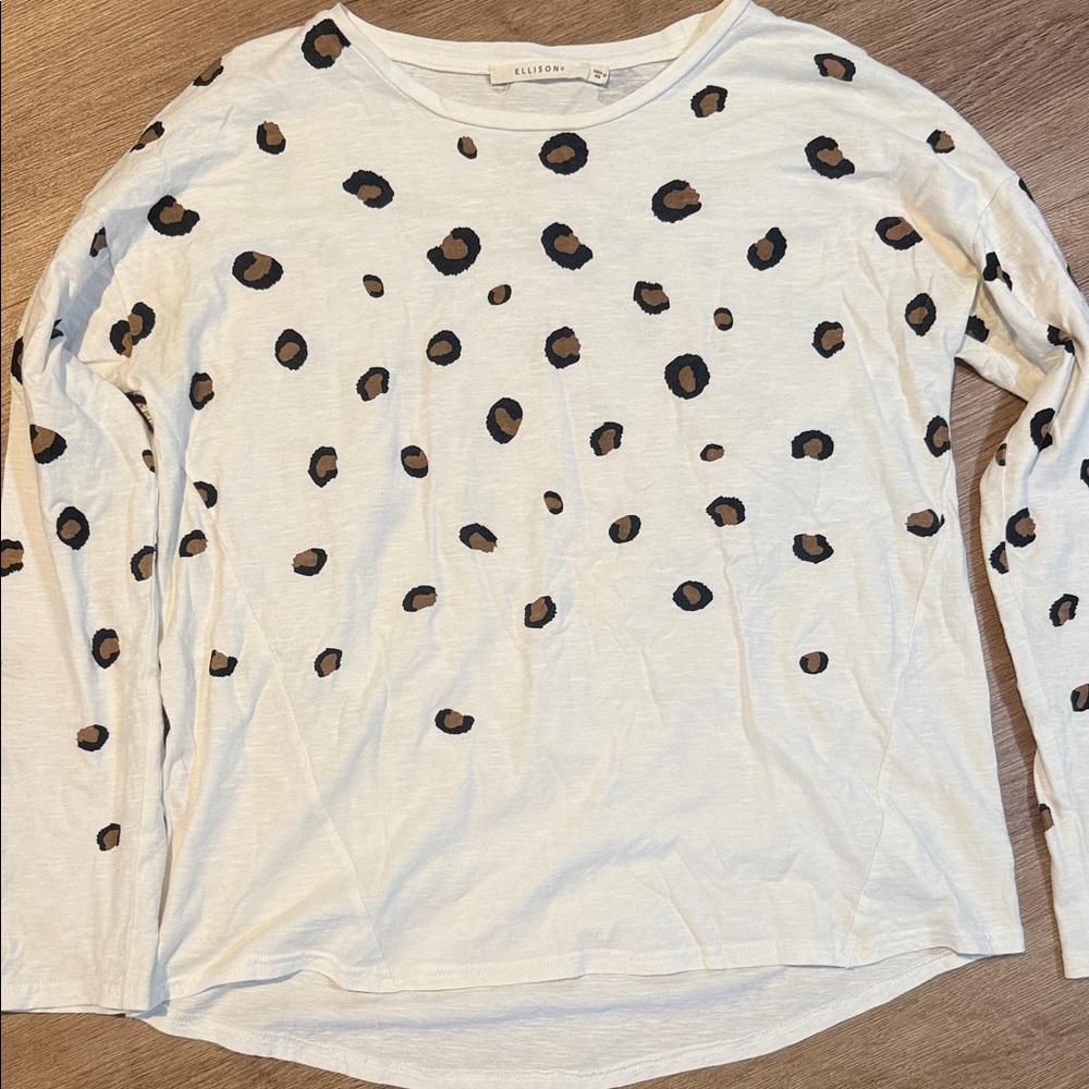 Ellison White and Brown Leopard Long Sleeve Top